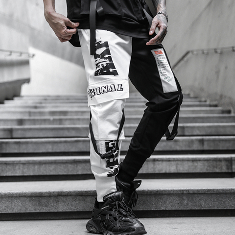 Streetwear Ribbons Joggers Men Pants 2022 Mens Harem Pants Hip Hop Summer Casual Patchwork Sweatpants Ankle-length Men Trousers ► Photo 1/5