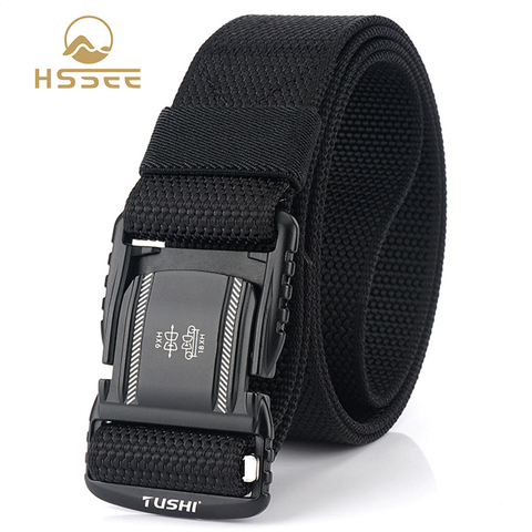 HSSEE Hard Metal Simple Convenient Tactical Belt Soft Genuine Nylon Military Belt Tough Non-Slip Men's Hunting Fishing Belt ► Photo 1/6