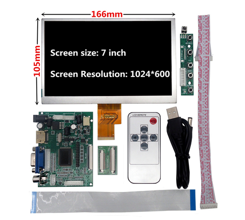 7 inch 1024*600 Screen Display LCD TFT Monitor Remote Driver Control Board HDMI VGA AV for Lattepanda,Raspberry Pi Banana Pi ► Photo 1/5