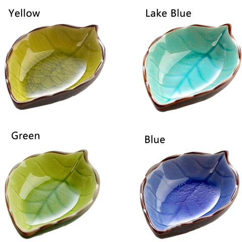 1Pcs Handcrafted Ceramic Plate Snacks Kitchen Vinegar Seasoning Sauce Flavouring Plates Leaf Shape Dish 4 Colors ► Photo 1/6