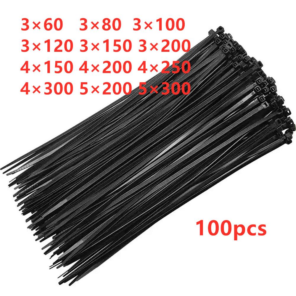 100PCS Self-locking plastic nylon tie black  Zip Wire wraps strap cable tie ring 