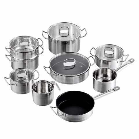 Velaze Cookware Set 14 Piece Stainless Steel Kitchen Cooking Pot & Pan Sets,Induction Safe, Saucepan, Casserole, with Glass lid ► Photo 1/6