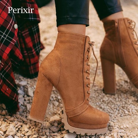 Perixir Boots-women Autumn Winter Footwear 2022 New Ankle Boots High Heels Faux Suede Platform Feminine Shoes Women's Booties ► Photo 1/6