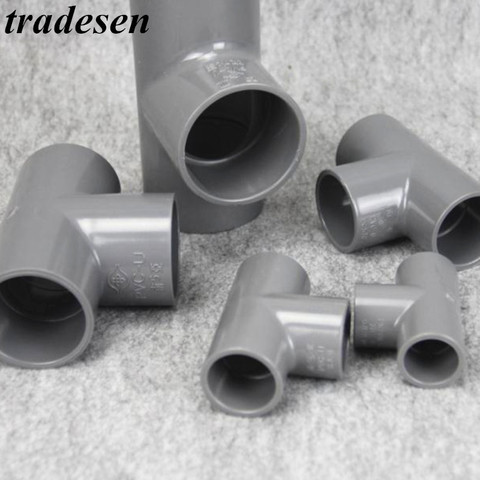 1pcs I.D 20 25 32 40 50mm  Gray PVC Tee Connector Aquarium Fish Tank Tube DIY Tools Garden Water Connectors UPVC Pipe Joints ► Photo 1/4