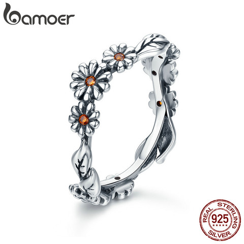 BAMOER Hot Sale 100% 925 Sterling Silver Twisted Daisy Flower Female Finger Rings for Women Wedding Silver Jewelry Anel SCR298 ► Photo 1/5