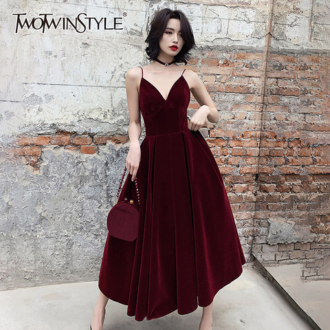 TWOTWINSTYLE Summer Backless Dress For Women V Neck Spaghetti Strap Sleeveless High Waist Sexy Party Dresses Female 2022 Fashion ► Photo 1/6