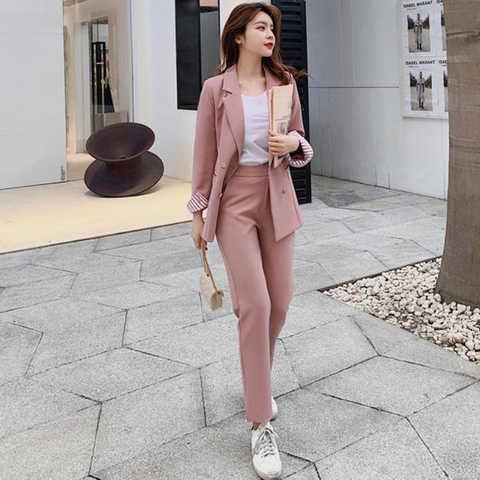 Cheap Women Two Piece Business Skirt Pants Suit Jacket Slim Office Lady  Work Dress Suit Set