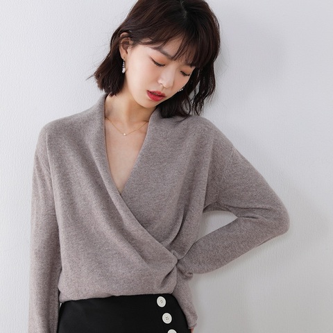 Hot Sale 100% Pure Wool Knitted Sweater Women V-neck Long Sleeve Standard Cashmere Knitwear Winter New Fashion Female Jumpers ► Photo 1/6