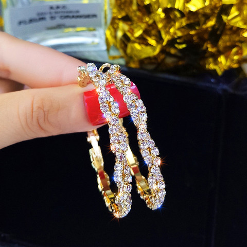 FYUAN Fashion Jewelry Round Hoop Earrings Shiny Screw Crystal Earrings for Women Statement Earrings Party Gifts ► Photo 1/6