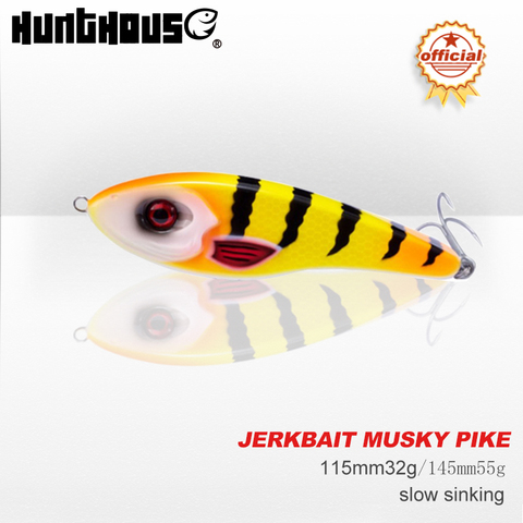 Hunthouse Jerkbait Musky Pike Fishing Lure Jerk VIB Baits origin Hooks Slow Sinking wobblers for pike Pesca Leurre jerkbaits ► Photo 1/6