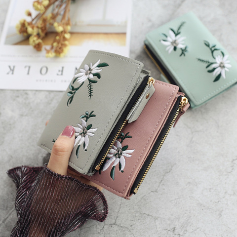 New Women's Wallets Print Flower Short Wallet For Woman Zipper Mini Coin Purse Ladies Small Wallet Female Leather Card Holder ► Photo 1/6
