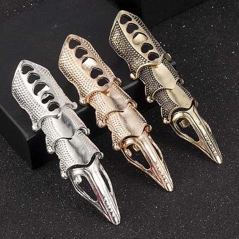 2022 NEW Cool Boys Punk Gothic Rock Scroll Joint Armor Knuckle Metal Full Finger Ring Gold Cospaly DIY Ring Halloween decoration ► Photo 1/6