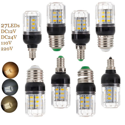 10pcs/lot E27 E14 E12 E26 27LEDs 7W Lighting SMD 5730 LED Corn Bulb Lamp Christmas Chandelier Lights AC 110V 220V DC 12V 24V ► Photo 1/6