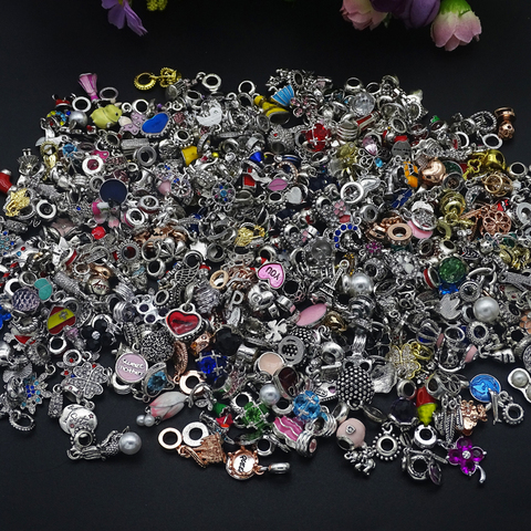 10pcs/lot Randomly mixed Color & Style Big Hole crystal Enamel Alloy Charms Beads pendants fit European Pandora Charms Bracelets ► Photo 1/6
