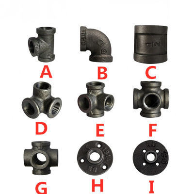 Antique Style Black Auto Color Malleable Iron Pipe Fittings Black Cast Iron Connectors Threaded Pipe 1/2 Inch 3/4 Inch 1 Inch ► Photo 1/6