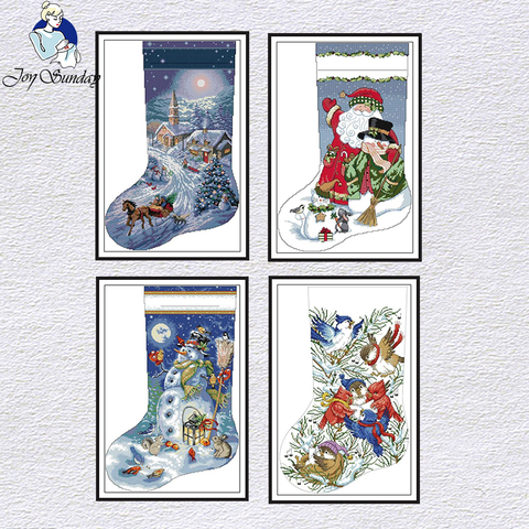 Joy Sunday Christmas socks view cross stitch kits  printed chinese counted embroidery needlework decorations for home embroidery ► Photo 1/6