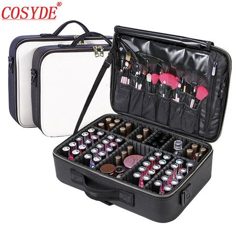 Clapboard Cosmetic Bag Leather Professional Make Up Box Large Capacity Storage Handbag Travel Insert Toiletry Makeup Suitcase ► Photo 1/6