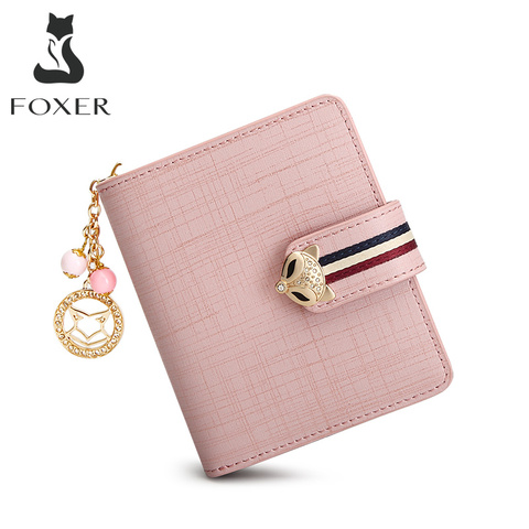 FOXER Card Holder Split Leather Women's Wallets Designer Coin Purse Girl's Zipper Wallet High Quality Short Wallet with Pendant ► Photo 1/6