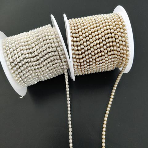 New Arrivals 5yards/roll ABS Pearl Chain 2mm-3mm Gold/Silver Base Cup Pearl Chain Apparel Sewing diy Beauty Accessories ► Photo 1/6