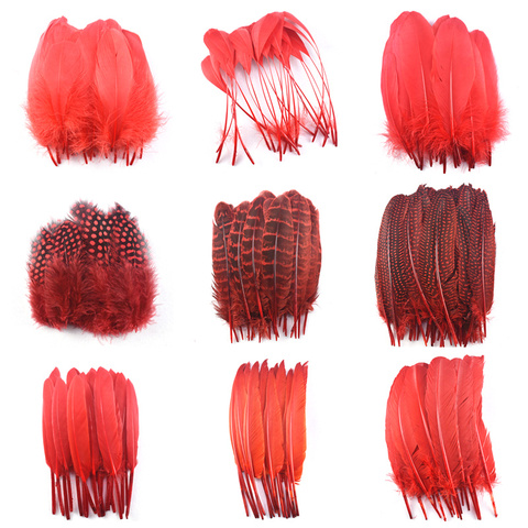 20pcs/Lot Various Red Feathers Rooster Goose Pheasant Feathers for Crafts jewelry making Peacock Ostrich Feathers Plumas Plumes ► Photo 1/6