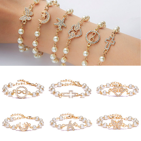 Korean Fashion Star Starfish Cross Butterfly Angel Wings Charm Imitation Pearl Bracelet For Women Jewelry Summer Beach Style ► Photo 1/6