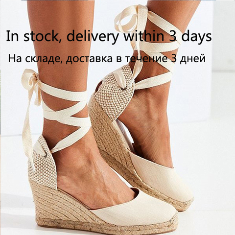 Women's Espadrille Ankle Strap Sandals Comfortable Slippers Ladies Womens Casual Shoes Breathable Flax Hemp Canvas Pumps ► Photo 1/6