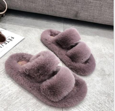 Winter Women House Fuzzy Slippers Fashion Faux Fur Warm Shoes Women Slip on Flats Female Home Slides Black Plush Slippers Fluffy ► Photo 1/6