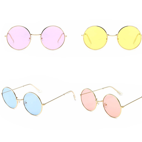 1pc Women Round novelty sunglasses New Hip hop Style Color Lenses Retro Glasses Unisex Metal Frame Retro Oval Sunglasses Hot ► Photo 1/6