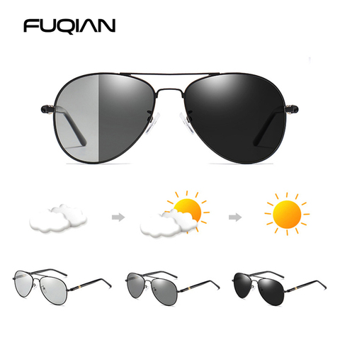 FUQIAN Fashion Photochromic Sunglasses Men Women Chameleon Polarized Pilot Sun Glasses Anti-glare Driving Eyeglasses UV400 ► Photo 1/6