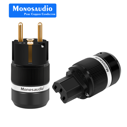 Monosaudio E100G/F100G 99.99% Pure Copper 24K Gold Plated Schuko Power Plug Connector IEC Female Plug DIY Mains Power Cord Cable ► Photo 1/6