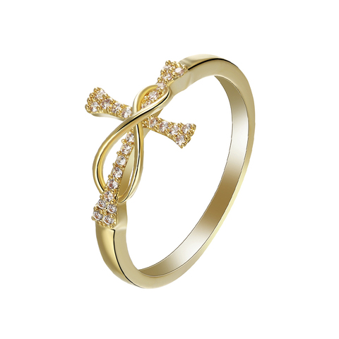 Classical Elegant Gold Color Cross Inlay White Crystal Finger Ring Women Engagement Wedding Party Jewelry Gift ► Photo 1/6