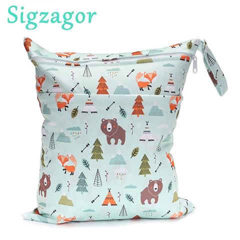 [Sigzagor]Wet Dry Bag With Two Zippered Baby Diaper Bag Nappy Bag Waterproof Reusable Washable ► Photo 1/6