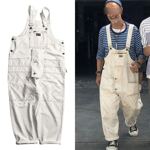 Safari Style! Multi-pocket Overalls Men's Baggy Bib Trousers Work Cargo Pants Men's Street Style Casual Overall Men ► Photo 1/6