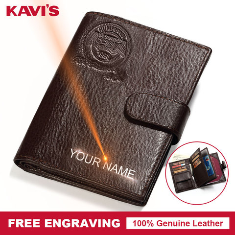 KAVIS Free Engrave Genuine Leather Wallet Men Passport Cover Coin Purse travel Walet PORTFOLIO Portomonee Vallet and Card Holder ► Photo 1/6