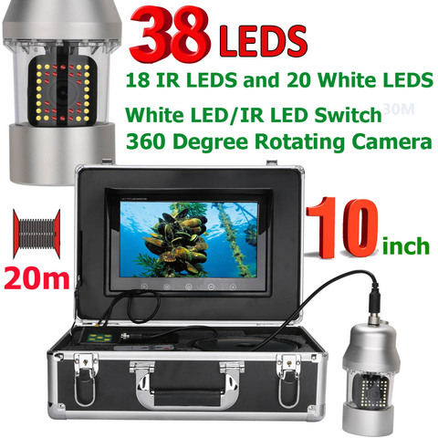 10 Inch 20m/50m/100m Underwater Fishing Video Camera Fish Finder IP68 Waterproof 38 LEDs 360 Degree Rotating Camera ► Photo 1/6