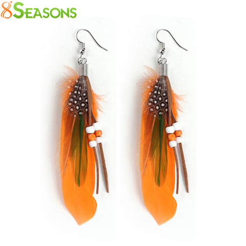 8Seasons Fashion Multicolor Natural Feather Tassel Drop Earrings For Women Wedding Party Bohemian Style Dangle Earrings Jewelry ► Photo 1/6