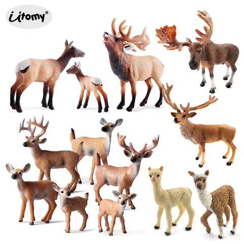 Simulation Forest Deer Figurines Moose,Elk,reindeer,Alpaca,Sika deer Action Figures Animal Model Decoration Cake Toppers Toys ► Photo 1/6