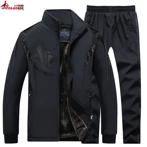 Big size L~5XL Brand Wool Liner Tracksuit Men Two Piece Clothing Sets Casual Jacket+Pants Track Suit men`s Sportswear Sweatsuits ► Photo 1/6