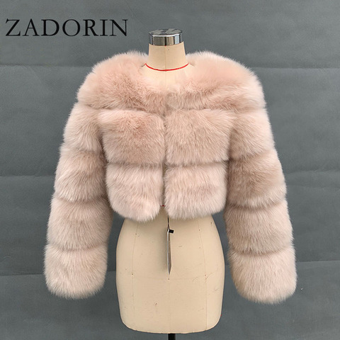 ZADORIN New Fashion Plus Size Women Crop Top Faux Fox Fur Coat Winter Thick Fluffy Long Sleeve Short Style Slim Furry Fur Jacket ► Photo 1/6