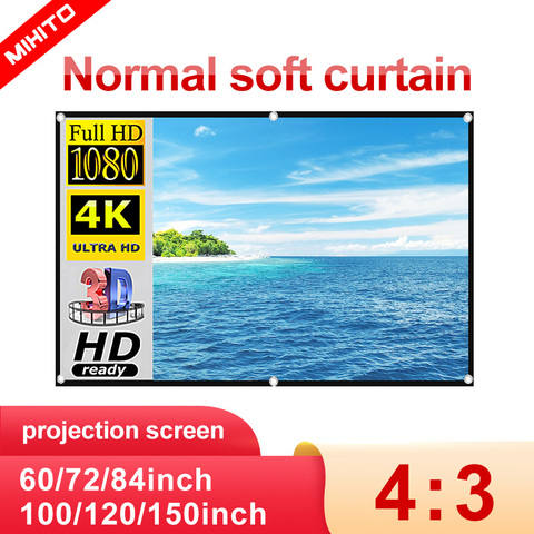 MIXITO 4:3 Projector Screen 120 inch HD Foldable Portable Anti-Crease Projection Movies Screen for Home,Party, Office, Classroom ► Photo 1/6