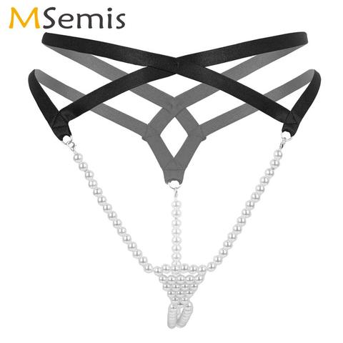 Womens Ladies Erotic Micro Panties Open Crotch T-Back G-string Thong Underwear Sissy Porno Pearls Beading Massage Bikini Briefs ► Photo 1/6