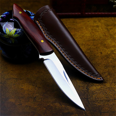 DEHONG  German D2 steel outdoor tactics straight knife Pear flower wood sharp hunting knife Jungle camping knife Japanese knife ► Photo 1/6