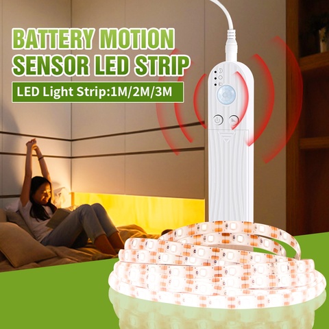 LED Strip Light Indoor PIR Motion Sensor USB 5V LED lamp 1m 2m 3m LED Strip Battery SMD 2853 Flexible Tape Cabinet Backlight ► Photo 1/6