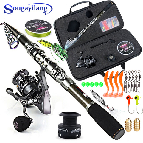 Sougayilang Fishing Rod and Reel Combo Telescopic Fishing Rod Spinning Reel  with Free Spool Fishing Hooks Lure Line Bag Full Kit - Price history &  Review