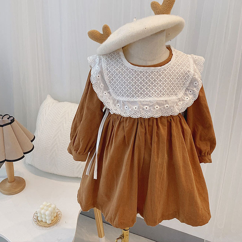 Girls' Dresses 2022 Autumn New Style  Children Baby Kids Clothing Korean Japanese Style Loose Lace Lapel Girl Fashionable Dress ► Photo 1/6