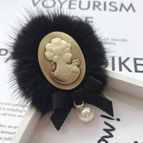  New Vintage Mink Hair Ball Brooch Beauty Head Bow Lapel Pin Shirt Collar Brooches Hat Bag Clothing for Women Accessories ► Photo 1/5