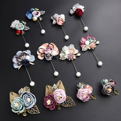 Lady Cloth Art Pearl Fabric Flower Brooch Pin Rose Flower Leaf Bowknot Crystal Cardigan Shirt Shawl Handmade Wedding Coat Badge ► Photo 1/6