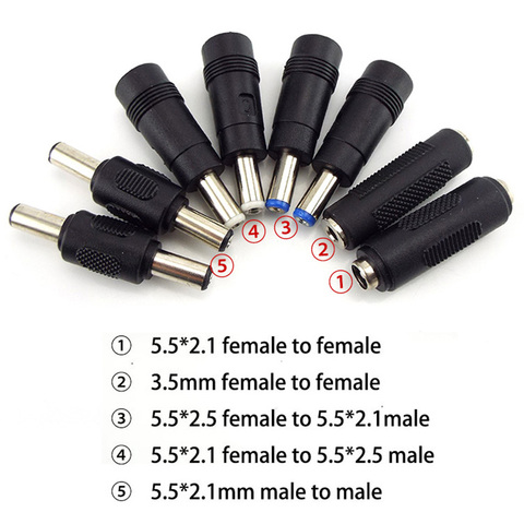 5.5X 2.1MM female to female male to male 5.5x2.5mm 3.5mm DC power jack Tips male 3.5mm 5521 Connectors adaptor plug adapter 5525 ► Photo 1/6