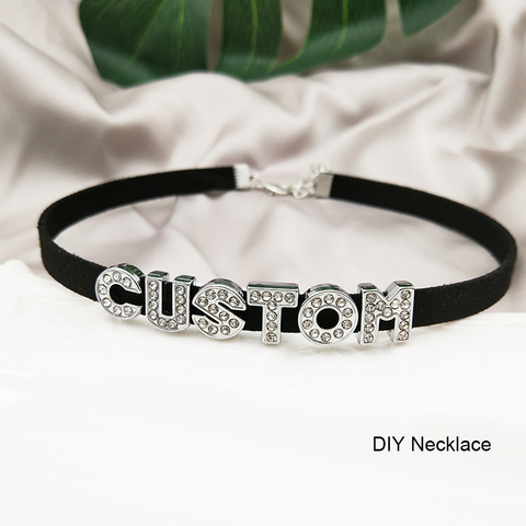 DIY Personalized Rhinestone Letter Custom Name Necklace Black Velvet Leather Choker Collar Neck Jewelry Friends Family Gifts ► Photo 1/6