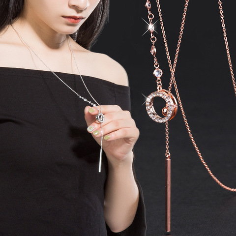 Simple Bar Circle Long Necklace For Women 2022 New Chain Sweater Necklaces Jewelry Wholesale ► Photo 1/6